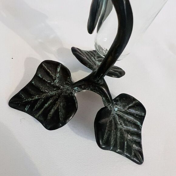 Vintage New Concepts Vase Cast Iron Tree Leaves Wrapped Around Glass Sculpture - Picture 7 of 8